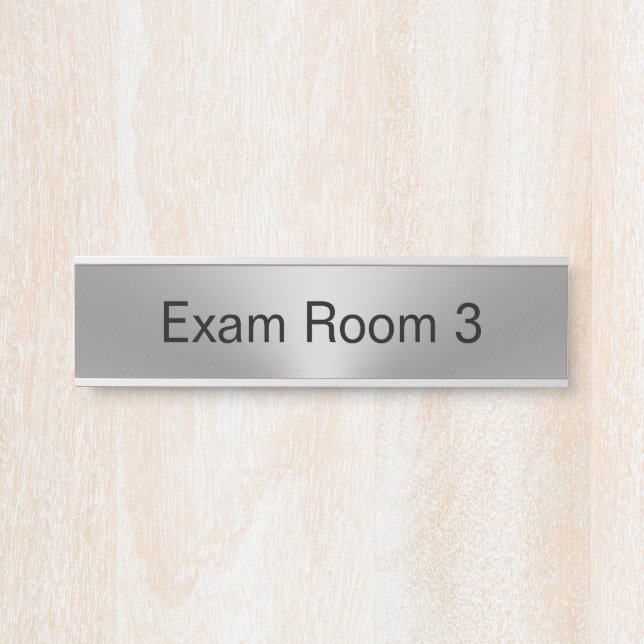 Placa De Porta Exam Room 3 Silver e Modelo de Texto Preto (Frente)