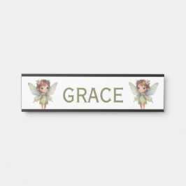 Placa De Porta Fada Encantada da Floresta: Sprite verde pastel