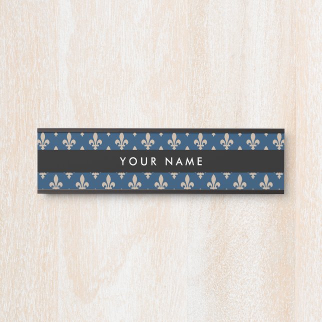 Placa De Porta Fleur de Lis Pattern, francês, real, creme, azul (Frente)