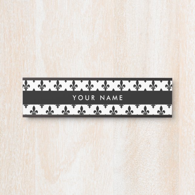 Placa De Porta Fleur de Lis Pattern, francês, real, negro (Frente)