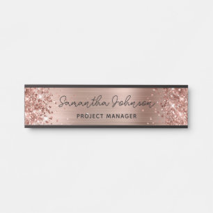 Placa De Porta Girly Glittery Faux Rosa Gold Foil