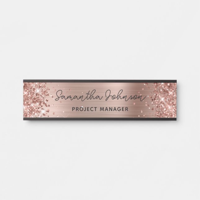 Placa De Porta Girly Glittery Faux Rosa Gold Foil (Frente)