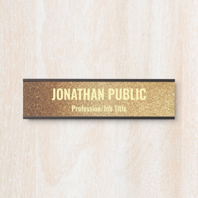 Placa De Porta Glam Modelo Modern Black E Dourado Trendy Door Si (Frente)