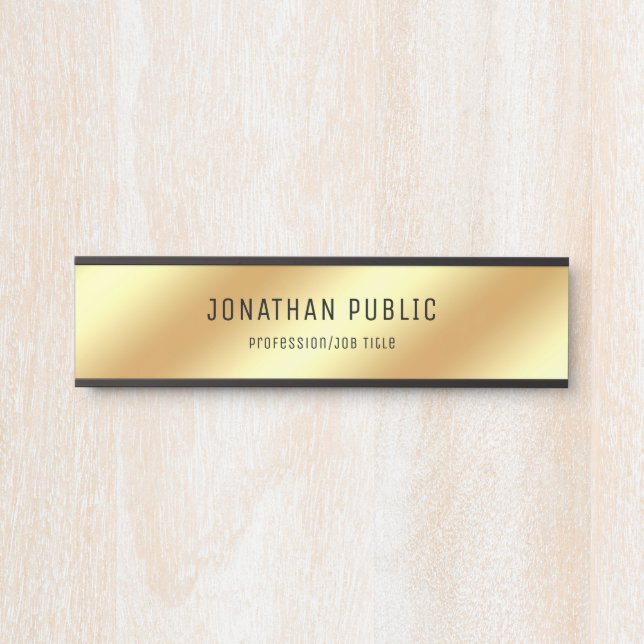 Placa De Porta Glamor Black Elegant Luxury Moderno Dourado (Frente)