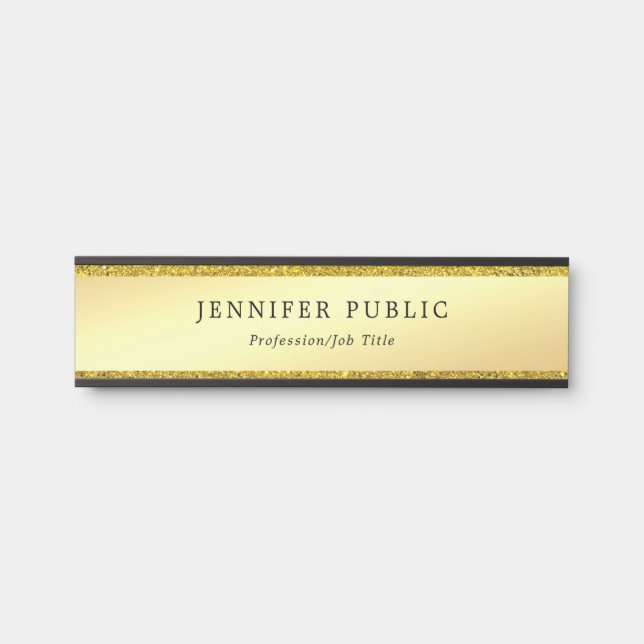 Placa De Porta Glamorre Moderno Faux Dourado Glitter Modelo Chic (Frente)