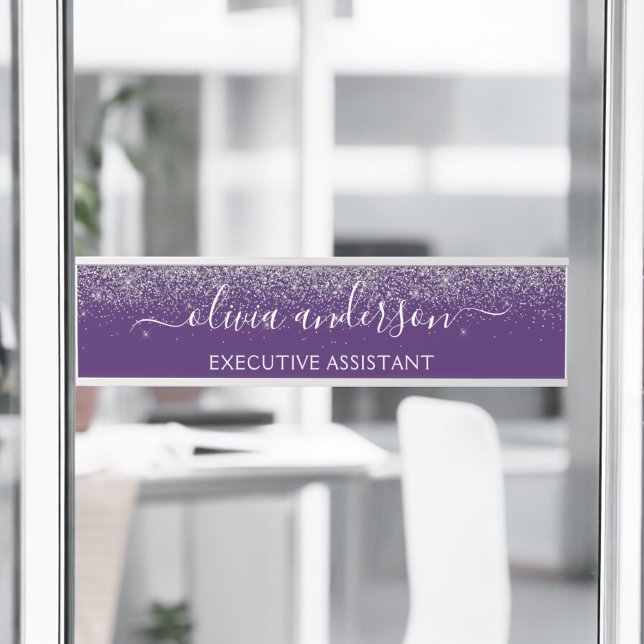 Placa De Porta Glitter de Prata Roxo Moderno (Criador carregado)