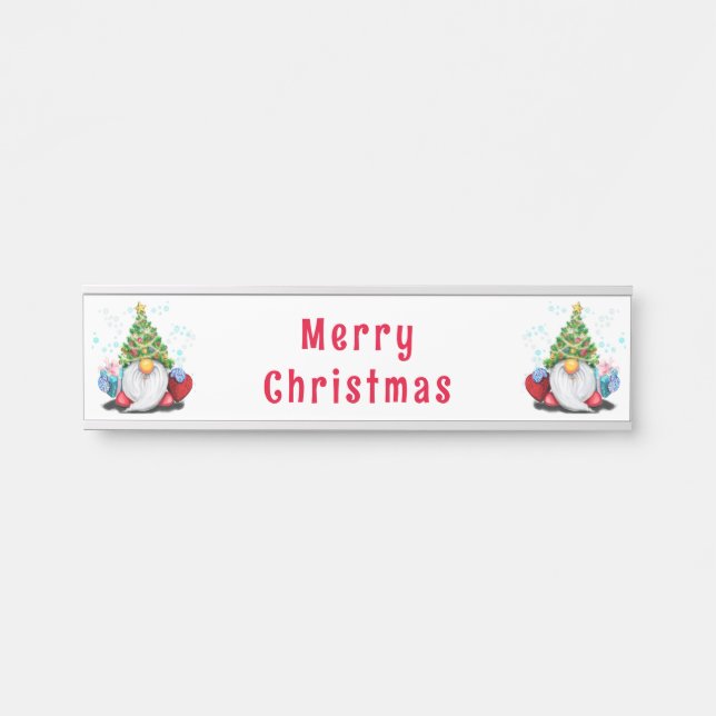 Placa De Porta Gnomos com presentes no Natal (Frente)