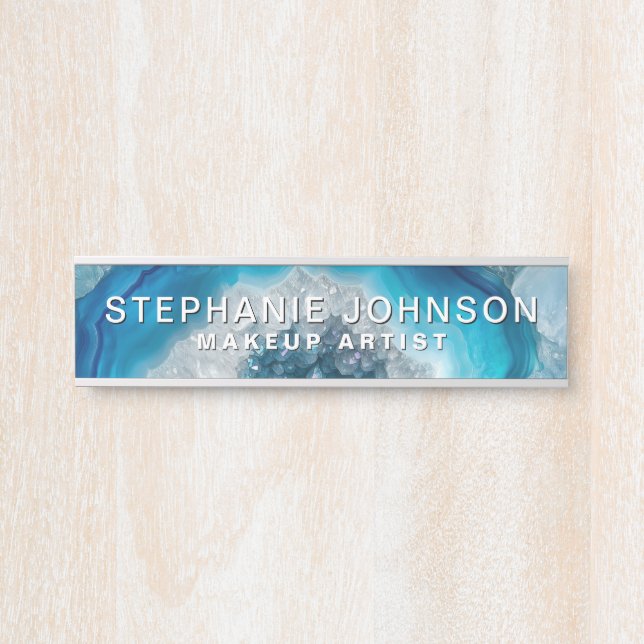 Placa De Porta Imagem de Cristal de Agatos Minerais de Rock Azul (Frente)