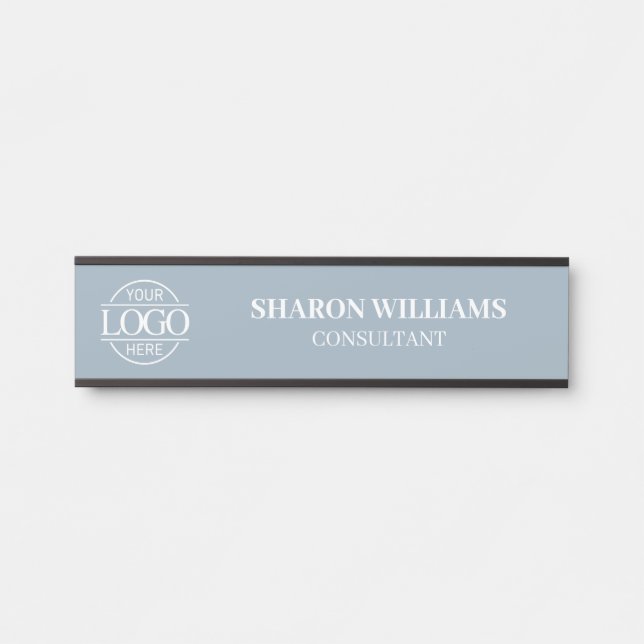 Placa De Porta Interchangeable Dusty Blue Custom Business Logo  (Frente)