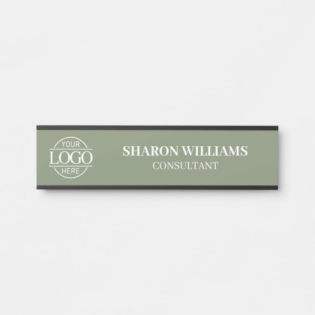 Placa De Porta Interchangeable Sage Green Custom Business Logo  (Frente)