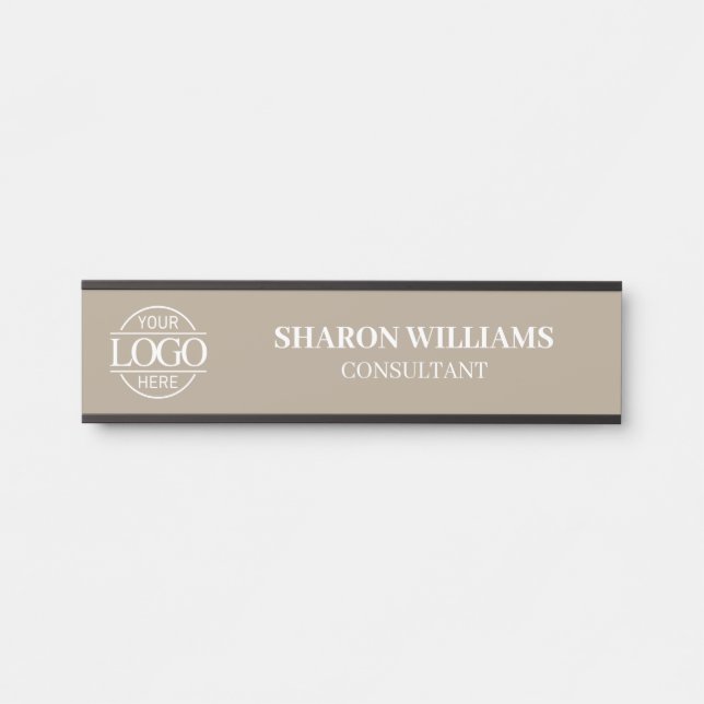 Placa De Porta Interchangeable Taupe Beige Custom Business Logo  (Frente)