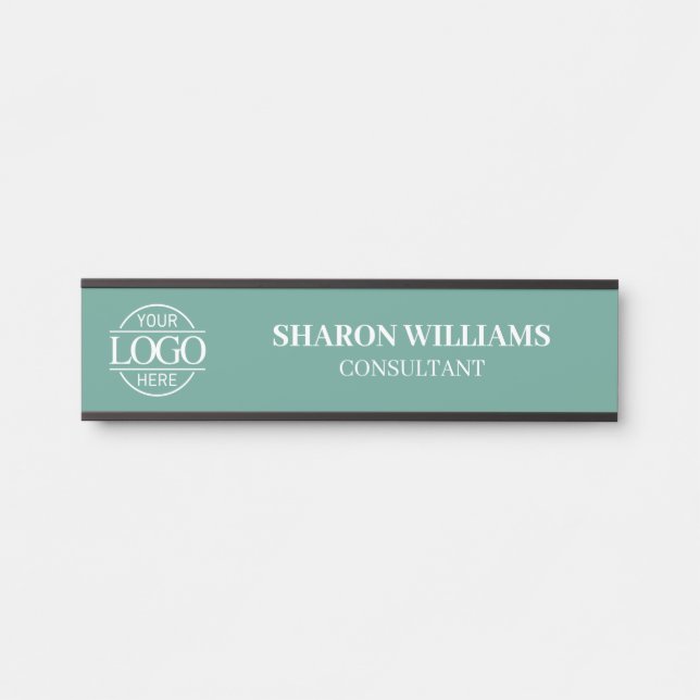 Placa De Porta Interchangeable Teal Green Custom Business Logo  (Frente)