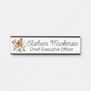 Placa De Porta Jardim de Borboletas Laranja e Branco Escritório