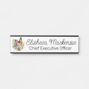 Placa De Porta Jardim de Borboletas Laranja e Branco Escritório