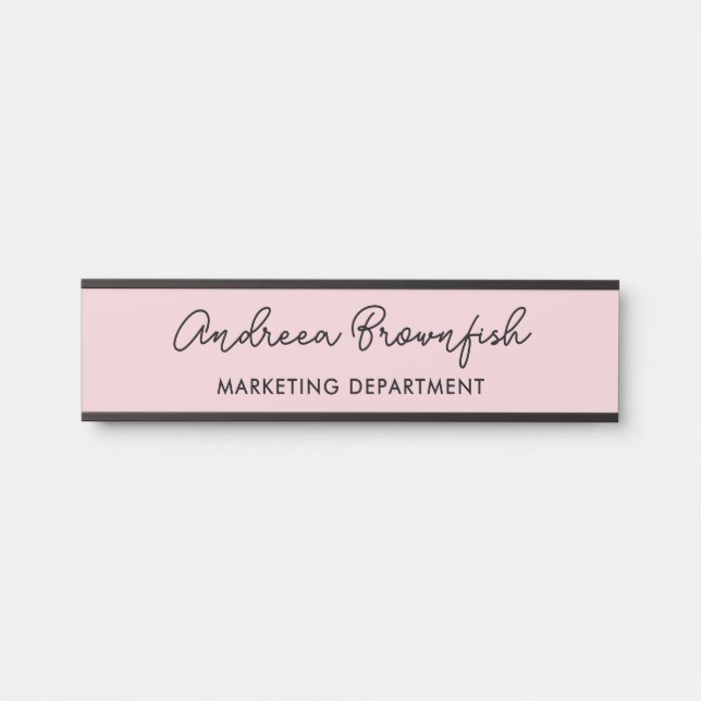 Placa De Porta Lindo Blush Rosa Preto Moderno Escritório Script (Frente)