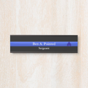 Placa De Porta Linha Azul Fino - Sargento Stripes Rank Door Sinal