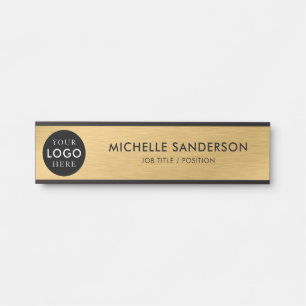 Placa De Porta Logotipo Empresarial Personalizado Dourado Funcion
