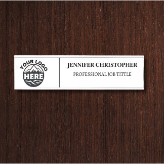 Placa De Porta Logotipo Título Nome Moderno Profissional Branco E
