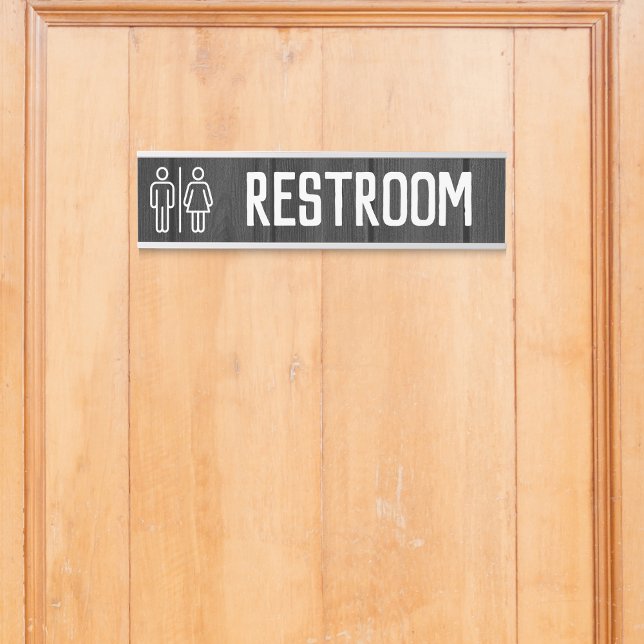 Placa De Porta Madeira Negra Todo Sexo Família Banheiro (Black Wood All Gender Family Restroom Bathroom Door Sign)