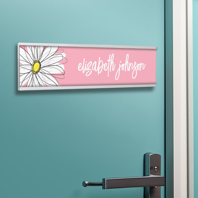 Placa De Porta Margarida Branca e Amarela com Texto Personalizado (Personalized Door Sign - Add Your Custom Text)