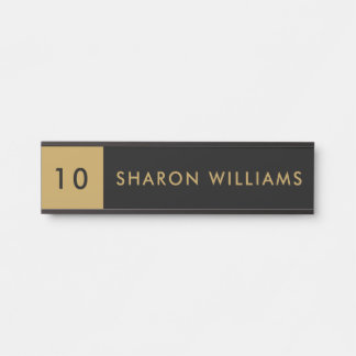 Placa De Porta Minimalist Professional Black & Gold Employee Name