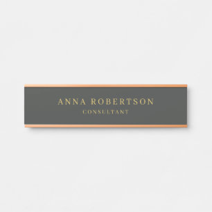 Placa De Porta Minimalista de cores Douradas e pretas Onyx