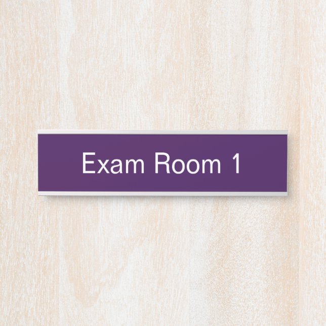 Placa De Porta Modelo de texto roxo escuro para número da sala de (Frente)