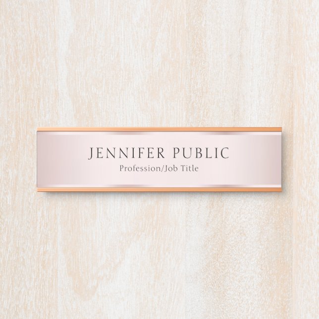 Placa De Porta Modelo Elegante Dourado Rosa moderno personalizado (Frente)