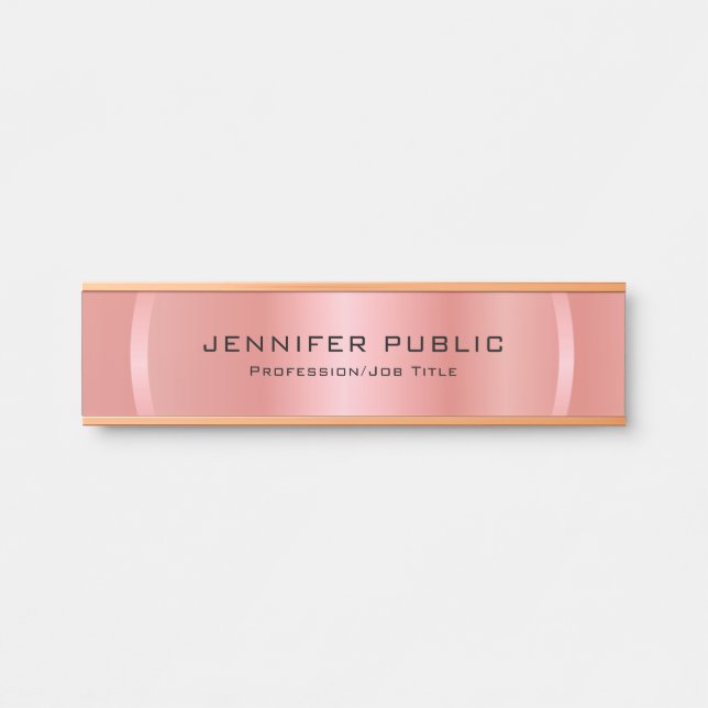 Placa De Porta Modelo Elegante Moderno Dourado Rosa personalizado (Frente)