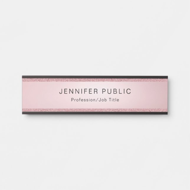Placa De Porta Modelo Elegante Moderno e Dourado com Rosa persona (Frente)