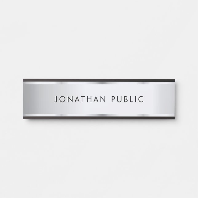 Placa De Porta Modelo Elegante Preto e Prata para Casa Escritório (Frente)