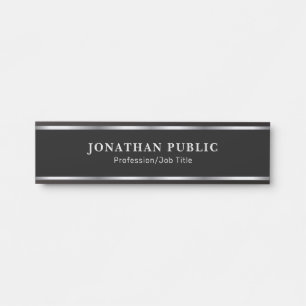 Placa De Porta Modelo Elegante Preto e Prata para Casa Escritório
