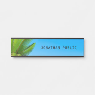 Placa De Porta Modelo Moderno de Folhas de Palmeira Céu Azul Natu