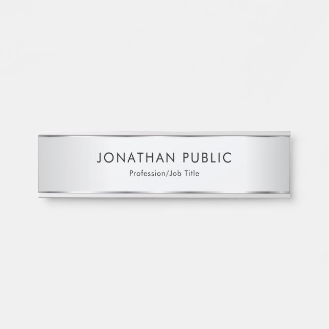 Placa De Porta Modelo Moderno Elegante Faux Silver Personalizado (Frente)