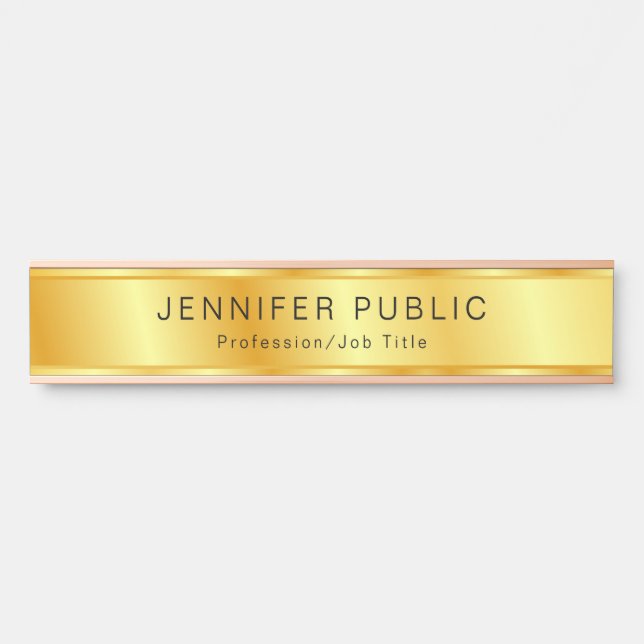 Placa De Porta Modelo Personalizado Moderno Elegante Dourado (Frente)