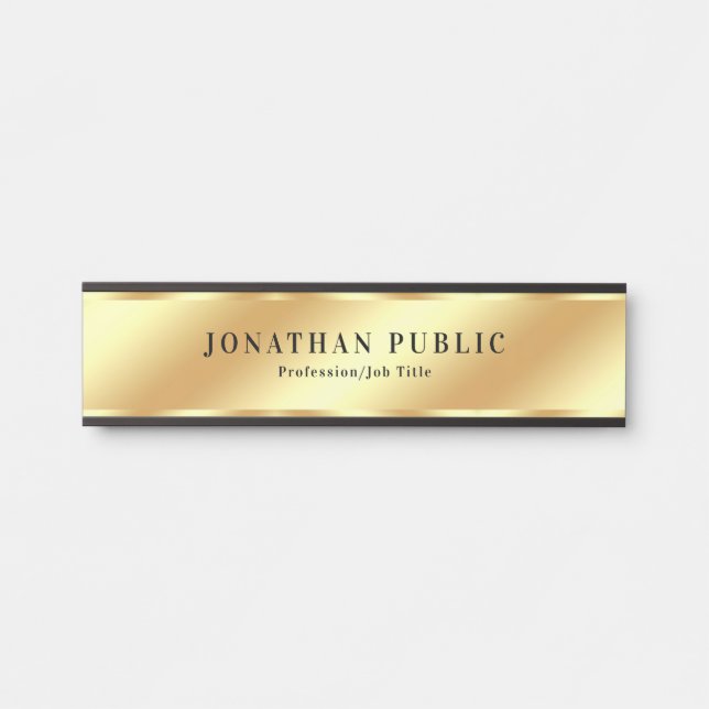 Placa De Porta Modelo preto e Dourado elegante (Frente)