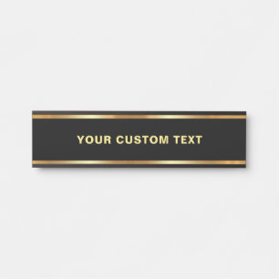 Placa De Porta Modelo Preto E Dourado Elegante Seu Texto Personal