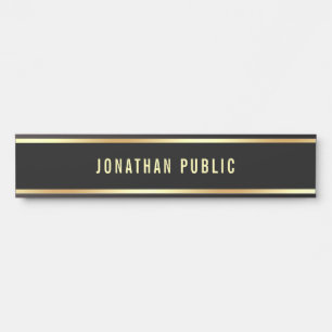 Placa De Porta Modelo Simples, Dourado E Preto