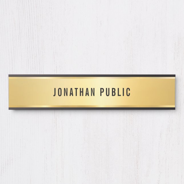 Placa De Porta Modelo Simples Moderno Dourado Faux Longo (Frente)