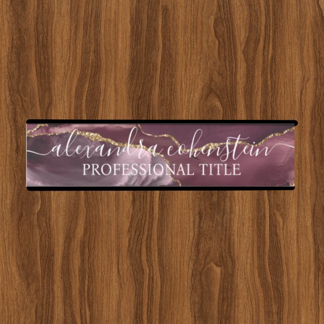 Placa De Porta Modern Marble Agate Burgundy Office Door Sign (Criador carregado)