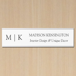 Placa De Porta Monograma minimalista ou Adicionar logotipo à empr