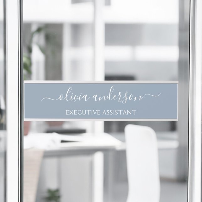 Placa De Porta Monograma Moderno Minimalista Dusty Blue Elegante (Criador carregado)