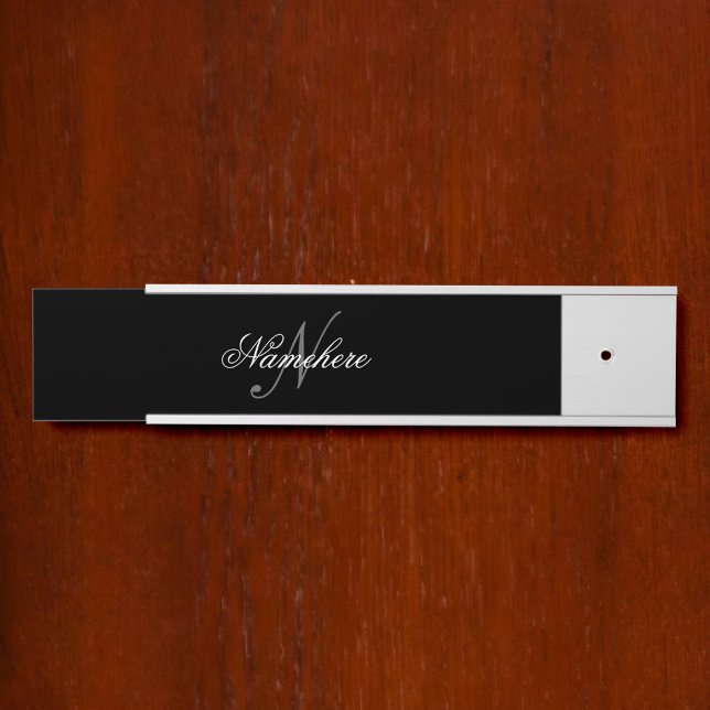 Placa De Porta Monograma Personalizado Único de Nomes Preto e Bra (Criador carregado)
