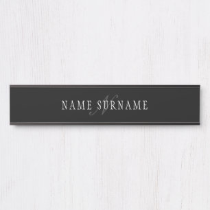Placa De Porta Monograma Personalizável Elegante Cinza Preta Br
