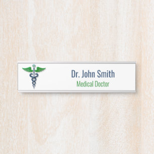 Placa De Porta Na moda Medical Blue Caduceus Green Wings Cross