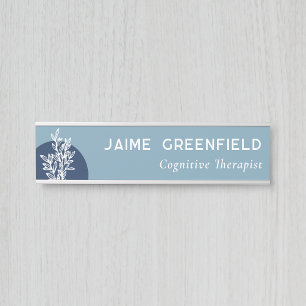 Placa De Porta Navy & Blue Greenery Arte de Linha Nome Título