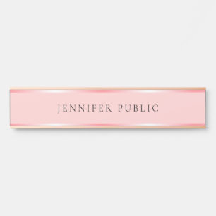 Placa De Porta Nome de Modelo Moderno Rosa Bege e Dourado Rosa La