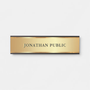 Placa De Porta Nome de Texto Personalizado Moderno Luxo Preto e D