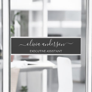 Placa De Porta Nome do Monograma Girly de Script Moderno Branco N