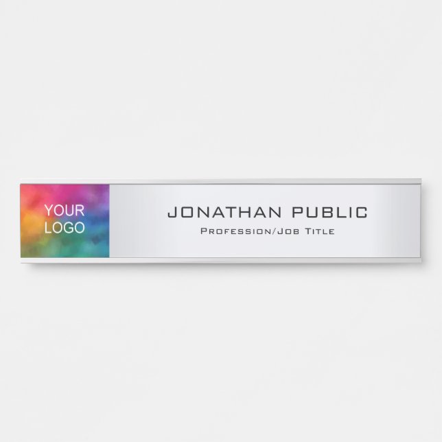 Placa De Porta O logotipo da sua empresa aqui moderno Prata (Frente)